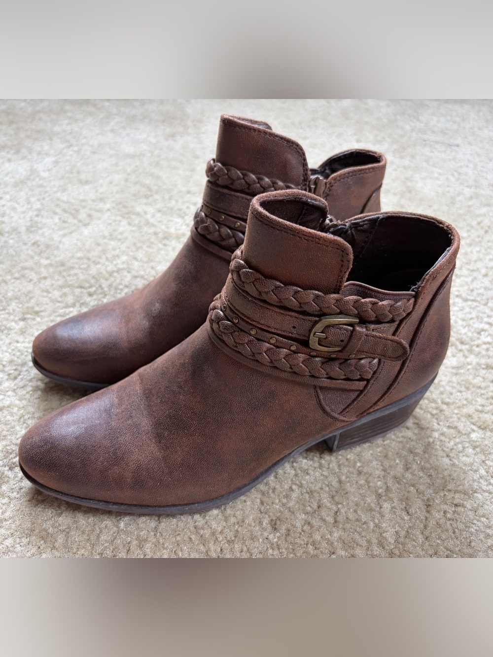 Baretraps Braided Strap Brown Ankle Boots - Women's Casual Chelsea Bootie